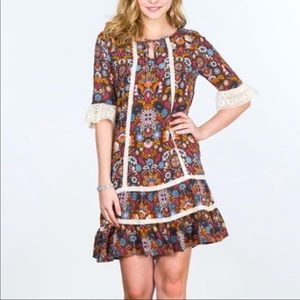 NWT Matilda Jane Make Believe Intermission Floral Ruffle Lace Sleeve Shift Dress
